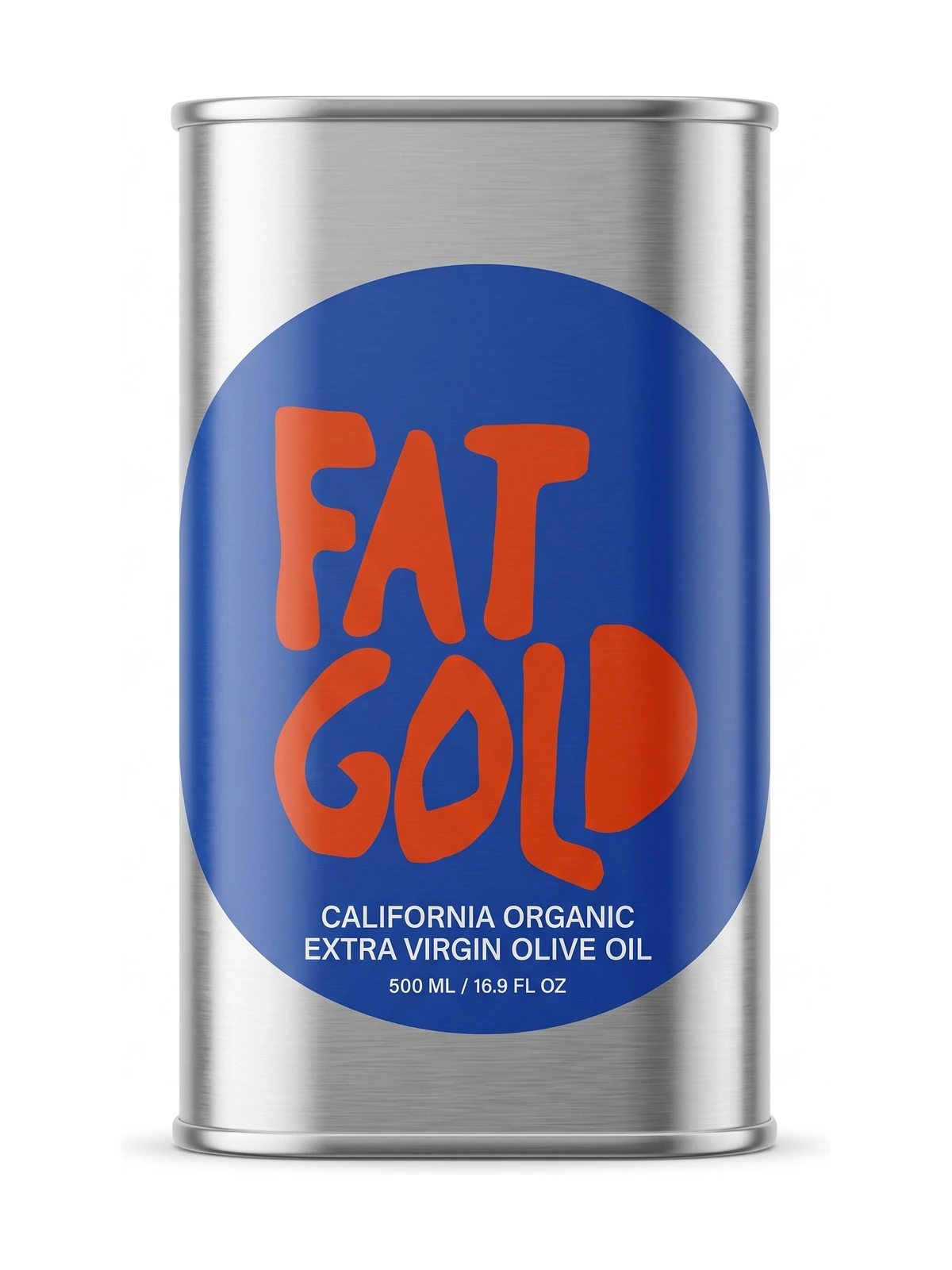 Fat Gold Blue Extra Virgin Olive Oil, front-facing on a white background