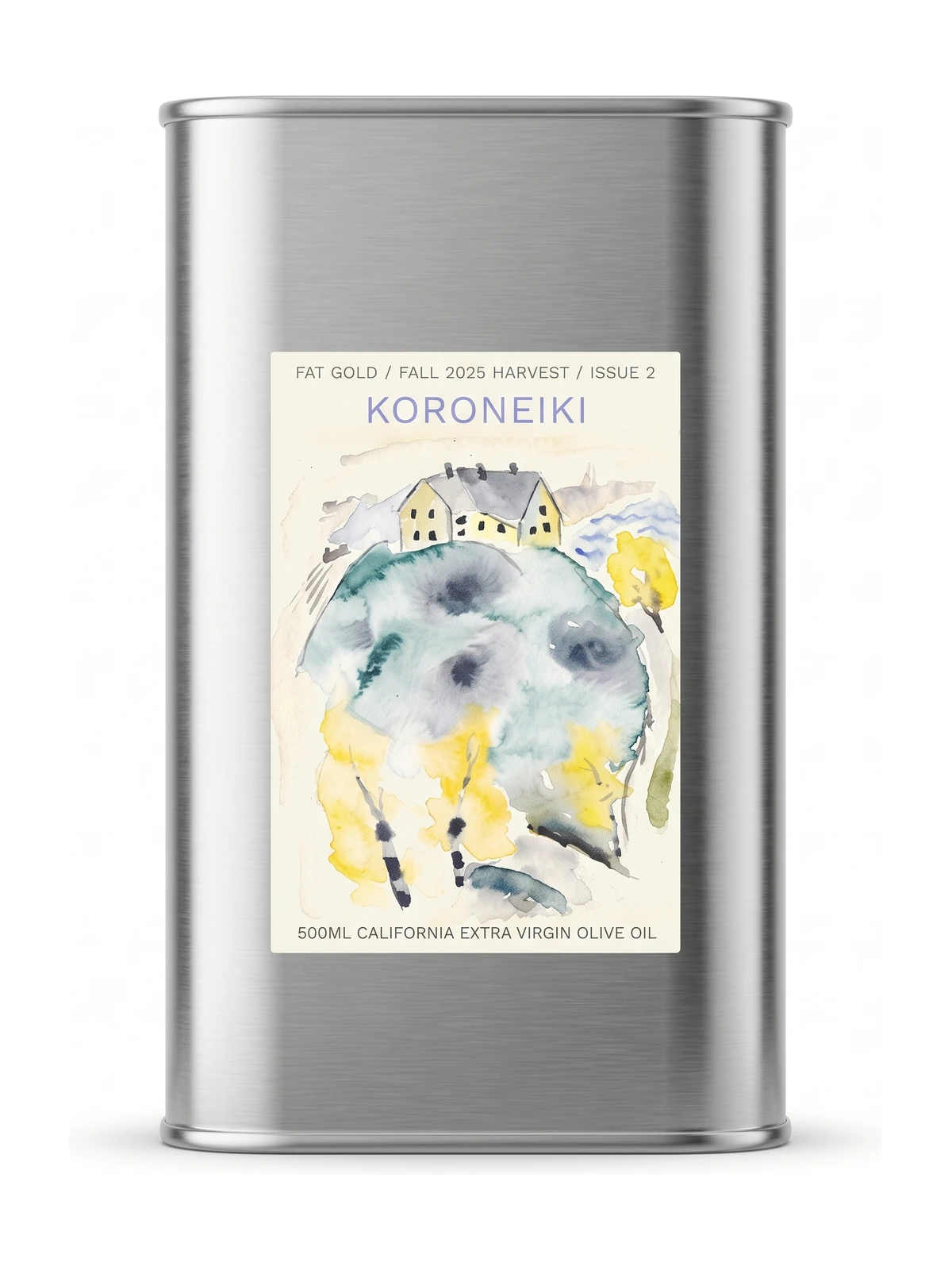 Fat Gold Koroneiki Extra Virgin Olive Oil, front-facing on a white background