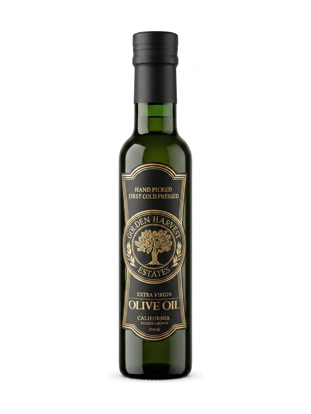Golden Harvest Estates Extra Virgin Olive Oil, front-facing on a white background